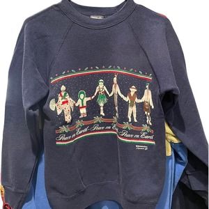Vintage 80s Peace on Earth Christmas Crewneck Adult Small